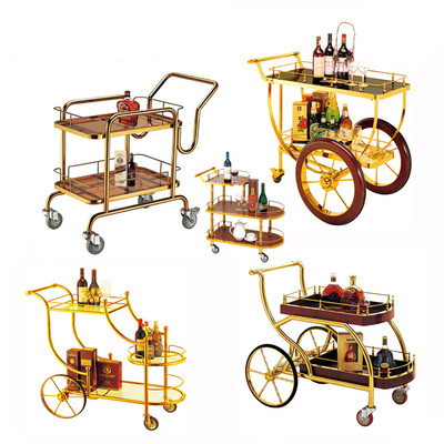 Promotion Hotel Stainless Steel Wine Water Car Delivery Tea Water Car Cake titanium alloy small cart European-style mobile dessert car