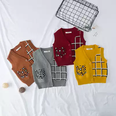 Boys' knitted vest 2021 Spring and Autumn new cotton children's vest wearing female baby wool cardigan