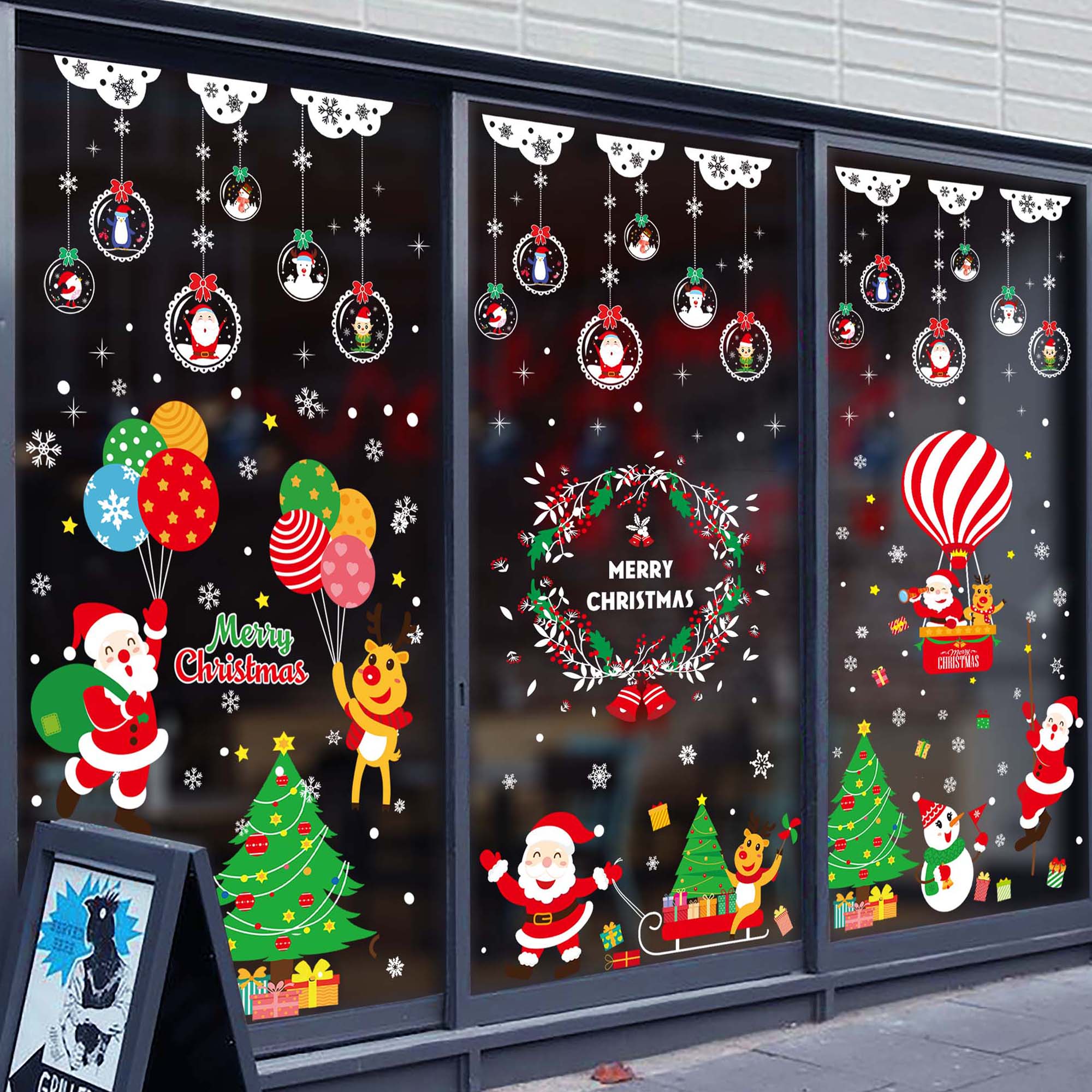 2022 Christmas Decorations Shop Atmosphere Scene Placement Shop Window Sticker Tiger Year Window Flower Glass Sticker Flower Ring Door Sticker