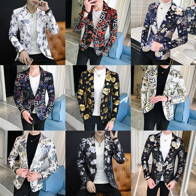 Trendy Floral Blazer for Men, Slim Fit, Korean Style, Stylish and Handsome, Hairstylist Print Suit, Trendy Men's Autumn Floral Jacket