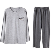 Pure cotton pajamas mens spring and autumn home wear mens round neck suit 2024 summer new long-sleeved large size two-piece set