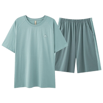 Ice Silk Pajamas Mens Summer Modal Homewear Set 2024 New Mens Thin and Cool Two-piece Set Can Be Weared Outside