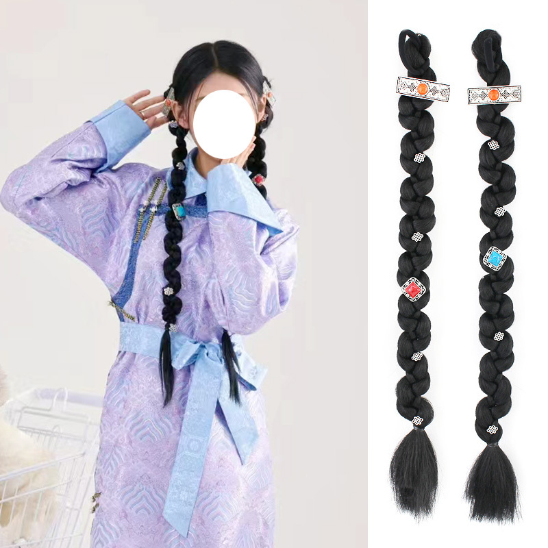 Mongolian Braids, Colorful Twist Braids, Wig, Large Braids, Ethnic Style, Tibetan Photo Shoot, Travel Styling, Twist Braids Mongolian Braids, Colorful Twist Braids, Wig, Large Braids, Ethnic Style, Tibetan Photo Shoot, Travel Styling, Twist Braids