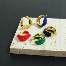 High Quality Big Cards Design Sensation Metal Color Enamel Fold Circle Type Irregular Niche Earrings Temperament Earrings