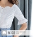 Thời trang thêu cổ áo sơ mi tay ngắn nữ hè 2019 trái tim mới lộ xương áo cotton trắng - Áo sơ mi áo sơ mi bó dài tay nữ Áo sơ mi