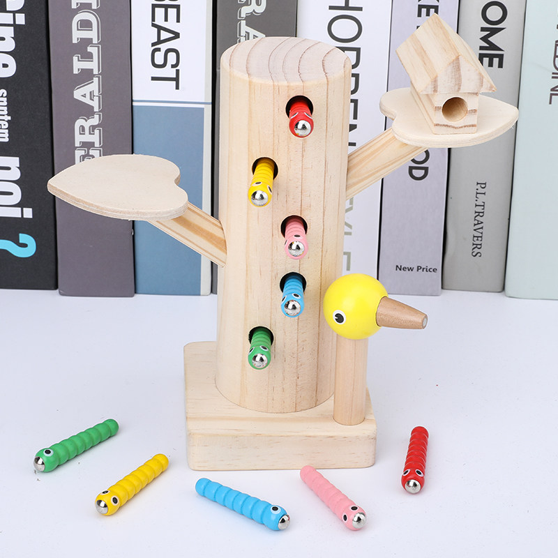 Wooden fishing and catching insects game children's educational early education magnetic fishing and catching insects toy 1-2-3 years old baby