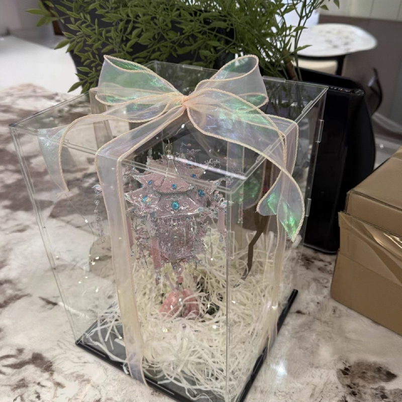 Steel-Colored Silver Phoenix Crown, Wedding Lantern, Flower Carriage, Wedding Fan, Acrylic Dust Cover, Warm Light String Lights, Fishtail Ribbon, Raffia Grass