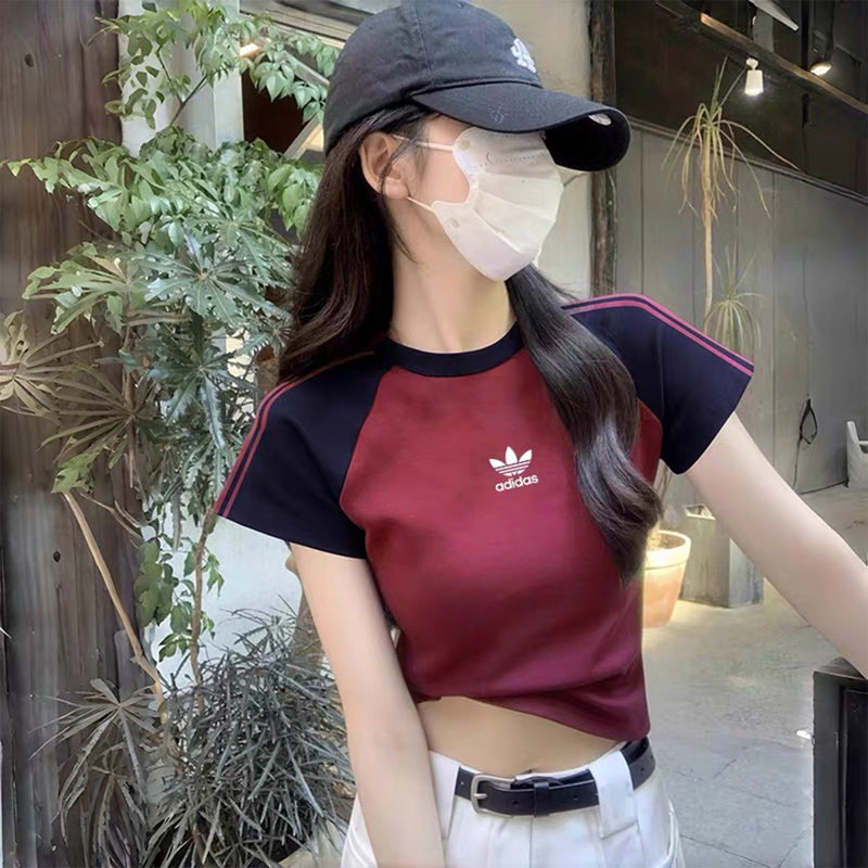 Adidas Short-Sleeved Women's T-Shirt 2026 New Summer Color-Block Raglan T-Shirt American Retro Style Pure Cotton Top Y Adidas Short-Sleeved Women's T-Shirt 2026 New Summer Color-Block Raglan T-Shirt American Retro Style Pure Cotton Top Y