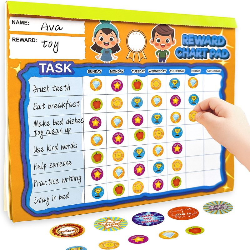 Cross-Border English Children's Behavior Reward Chart Cartoon Praise Stickers Tear-Off Pages Magnetic Self-Discipline Plan Tasks