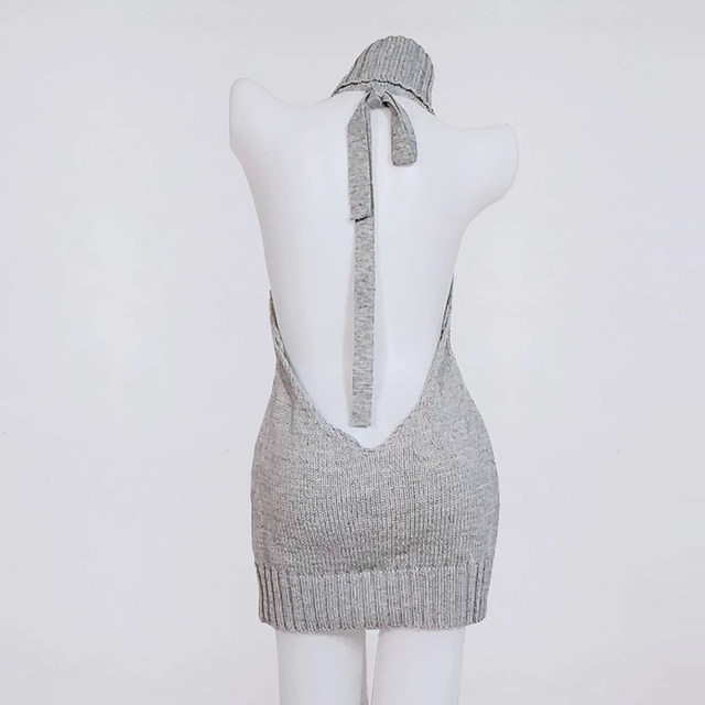 Virgin killer backless sweater seven out of three 2023 new sexy sleeveless tie knitted fun sweater