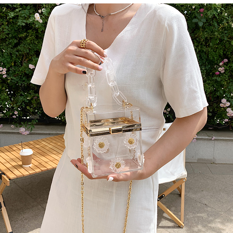 Fashion Flower Chain Messenger Transparent Small Square Bag display picture 10