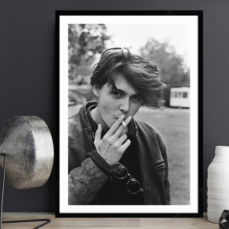 Johnny Depp European and American Celebrity Poster Bar Restaurant Black and White Retro Decorative Painting