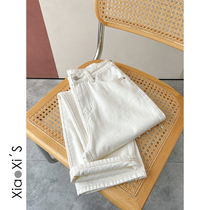 Little Hicks) 2022 Spring washed with white 100 hitch Korean wide leg slim straight straight and cowboy long pants