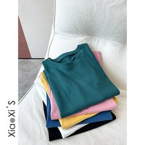 Little Hijibe) 2022 Round-led undershirt white short sleeve t-shirt female Korean version 100 lap pure color laminated wearing inner lap top