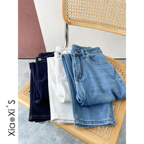 Little hikers) spring summer white 2022 years high waist loose radish old daddy thin and kharen denim trousers children