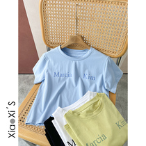 Small Hijijia) Round Collar Casual Youth Short Sleeve Hit Undershirt T-shirt Woman Han Version 100 Hitch Printed Short blouses
