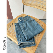 Little Hicks) 2022 washed blue hallen jeans womens clothing high waist loose with slim turnip old daddy long pants