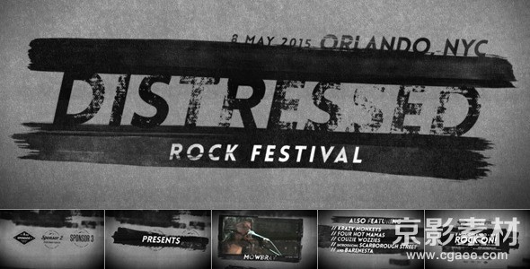 AE模板-水墨笔刷动感摇滚音乐节展示片头 Distressed Rock Festival