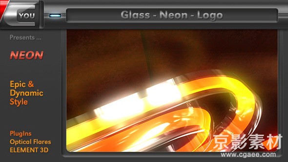 AE模板-玻璃质感霓虹灯LOGO演绎片头 Glass Neon Logo