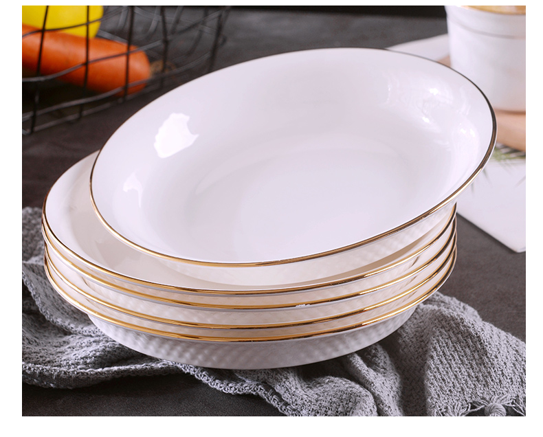 Jingdezhen European - style checking gold 】 【 up phnom penh FanPan suit household ceramic dish dish dish soup plate deep four