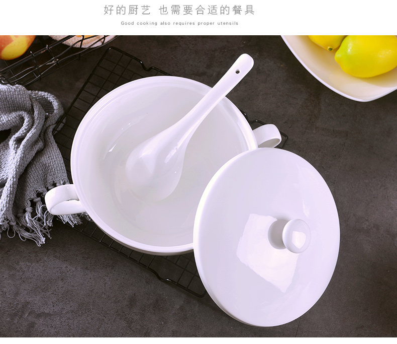 Jingdezhen household pure white ipads China ear soup pot with cover large European creative ceramic soup pot soup bowl