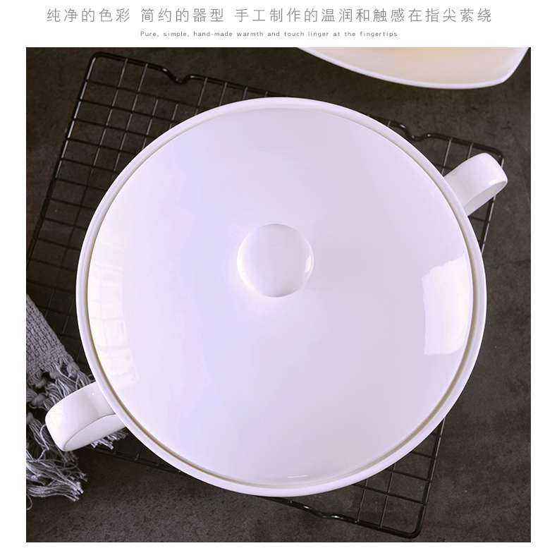 Jingdezhen household pure white ipads China ear soup pot with cover large European creative ceramic soup pot soup bowl