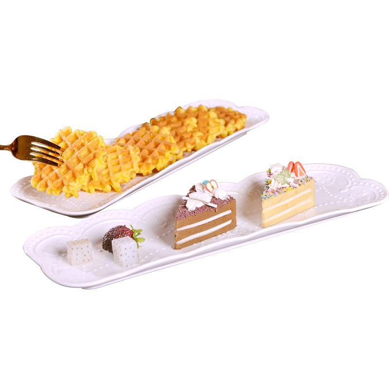 Jingdezhen glaze color 14 inches anaglyph ceramic rectangular plate under creative sushi dishes sweet fruit salad dishes