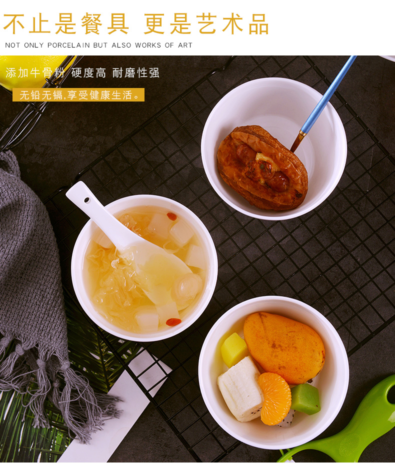 Jingdezhen pure white household ipads China to eat rice bowl Japanese creative move with a single ceramic bowl mercifully rainbow such as bowl with large soup bowl