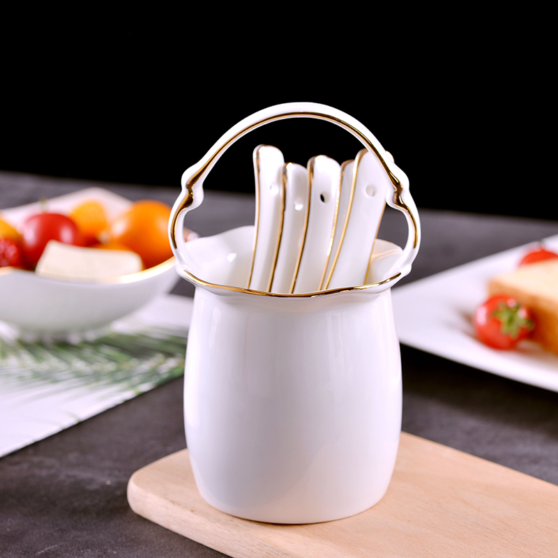 Jingdezhen ceramics craft gold 】 【 creative ipads porcelain tableware cage swan tablespoons of flower basket put small spoon
