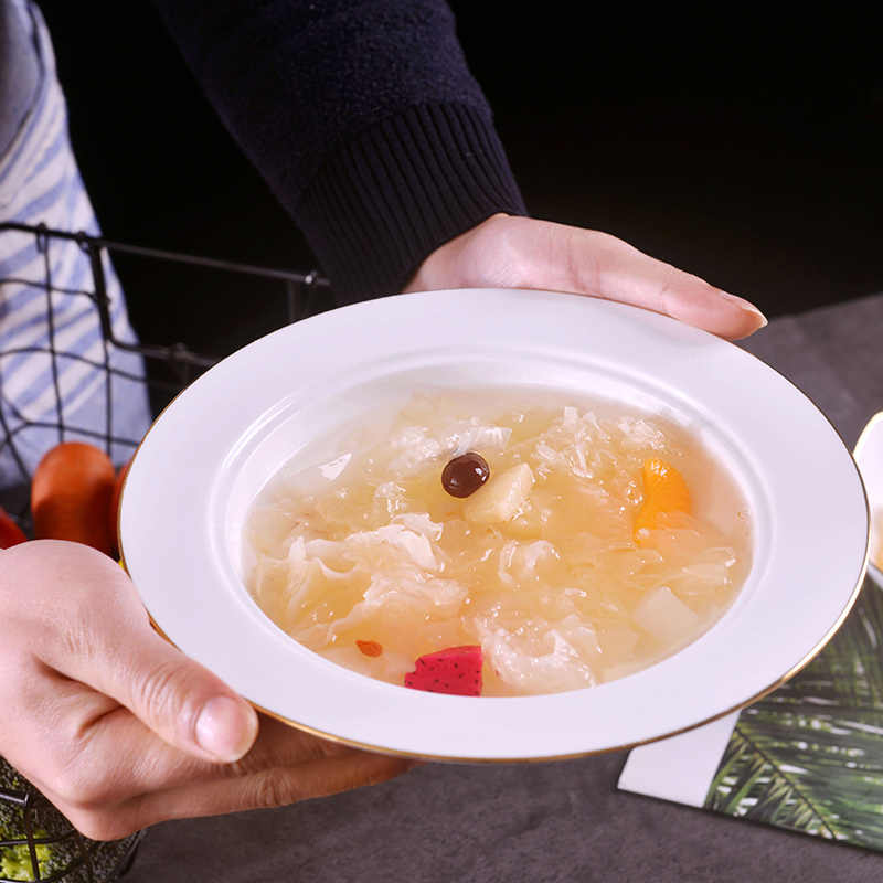 Palace type manual gold 】 【 food dish of jingdezhen porcelain ipads soup bowl with cover household hotel creative ceramic plate