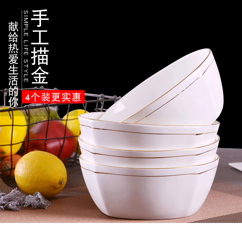 Jingdezhen ceramic checking gold 】 【 up phnom penh 5.5 inches large rice bowls of household ceramics rainbow such use 4 pack