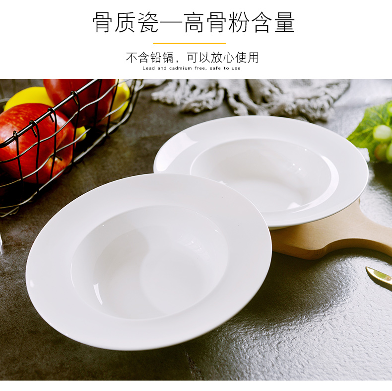 Pure white glaze color creative deep circular plate under hotel ceramic pasta dish home 8 inches European food dish