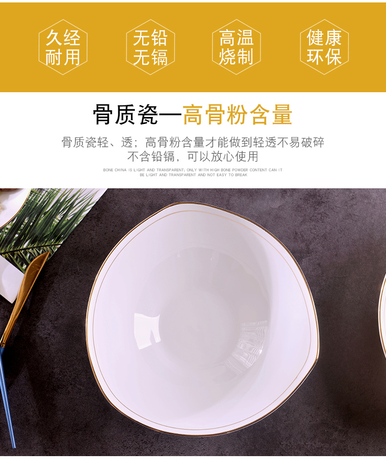 Jingdezhen European - style checking gold 】 【 up phnom penh ipads porcelain triangle plate creative household condiment bowls large soup bowl