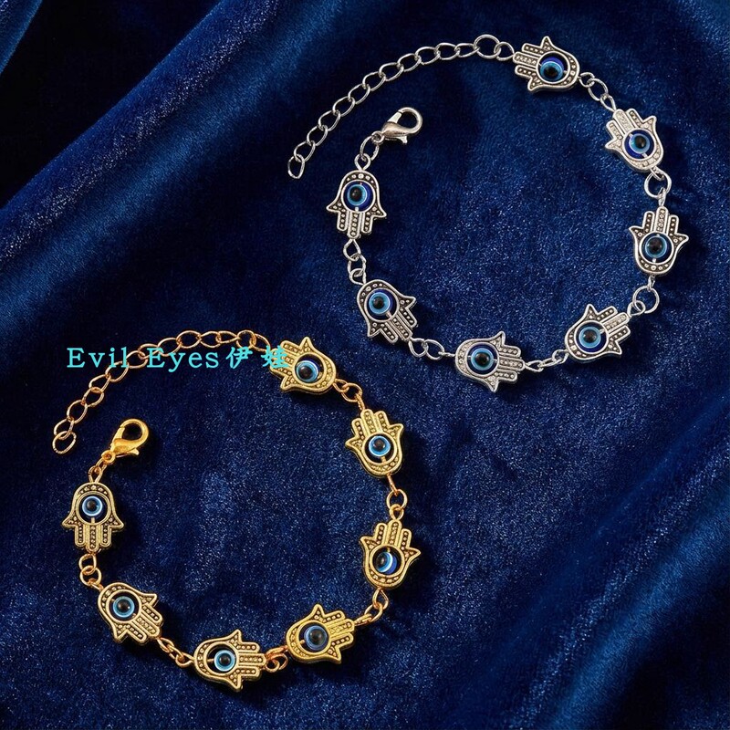 Hamsa Fatima Hand Evil Eye Bracelet Turkish Blue Eye Unisex Bracelet
