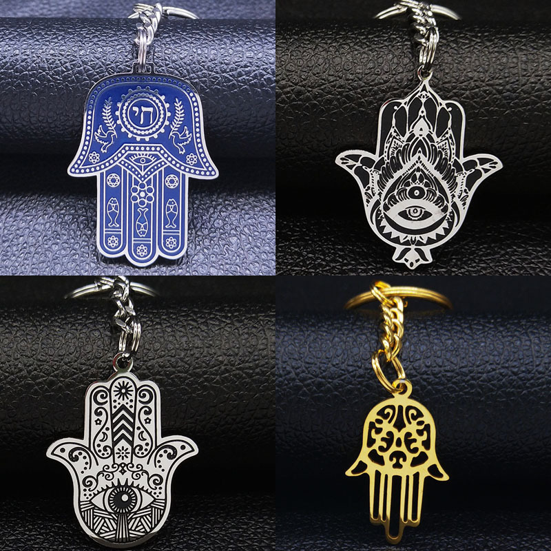 Hamsa Hand of Fatima Stainless Steel Keychain Fatima Hamsa Palm Bag Pendant Keychain