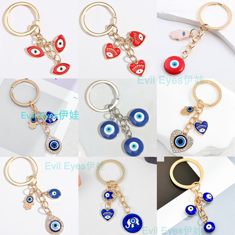 Evil Eye Keychain Pendant Hamsa Hand of Fatima Turkish Blue Eye Keychain