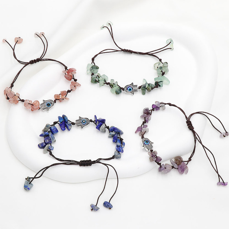 Crystal Crushed Stone Turkish Blue Eye Bracelet Hamsa Fatima's Hand Evil Eye Bracelet