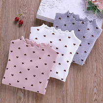 Girls pit strip base shirt 2021 new autumn Western style childrens baby love T-shirt pure cotton inner tie base coat