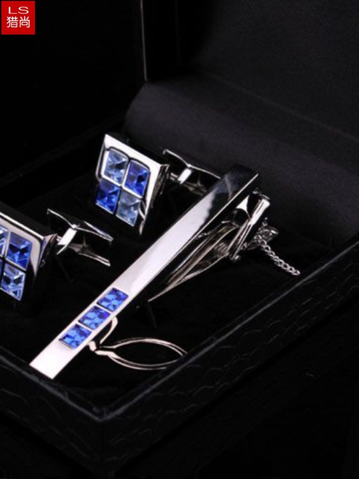 Hunting-Style Crystal Tie Clip, Diamond Tie Clip, Men's Tie Clip, Wedding Tie Clip, Cufflink Tie Clip Set