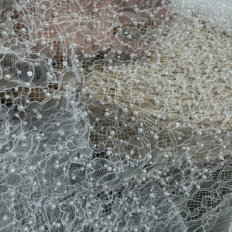 Full-Width Lace Embroidered Fabric Fishtail Wedding Dress Dress Fashion Lace Base with Beads and Sequins Lace Fabric