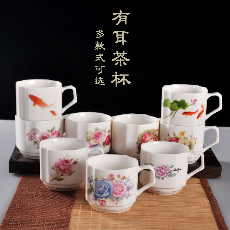 With ear big ceramic tea cup master cup with handle home office tea tasting tea cup green porcelain coffee tea cup