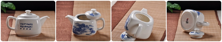 Jingdezhen ấm trà gốm lớn nhà hàng hiện đại nhà kungfu bộ với bộ lọc chịu nhiệt màu xanh và trắng sứ đơn - Trà sứ