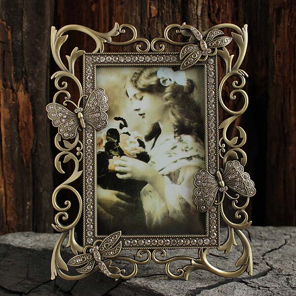 Butterfly and Dragonfly Photo Frame, Rectangular, Antique-Style Metal, Industrial Style Frame, 6inch Retro Classic Photo Frame Crafts and Decorations