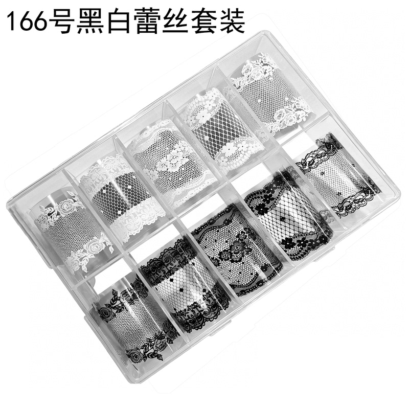 166 # Black and White Lace Nail Art Transfer Paper Mixed Style Nail Decoration Stickers DIY Internet Celebrity Style Set