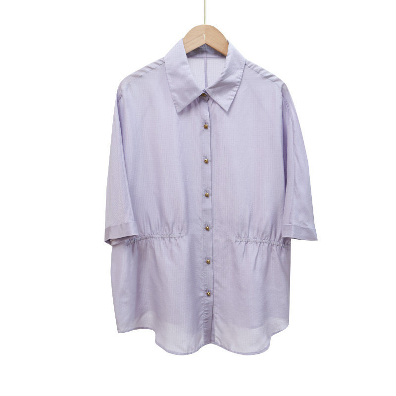 Elegant and Refined Pure Silk Base Shirt, Jacquard Silk Short-Sleeve Shirt for Women, Simple Design Bg152D