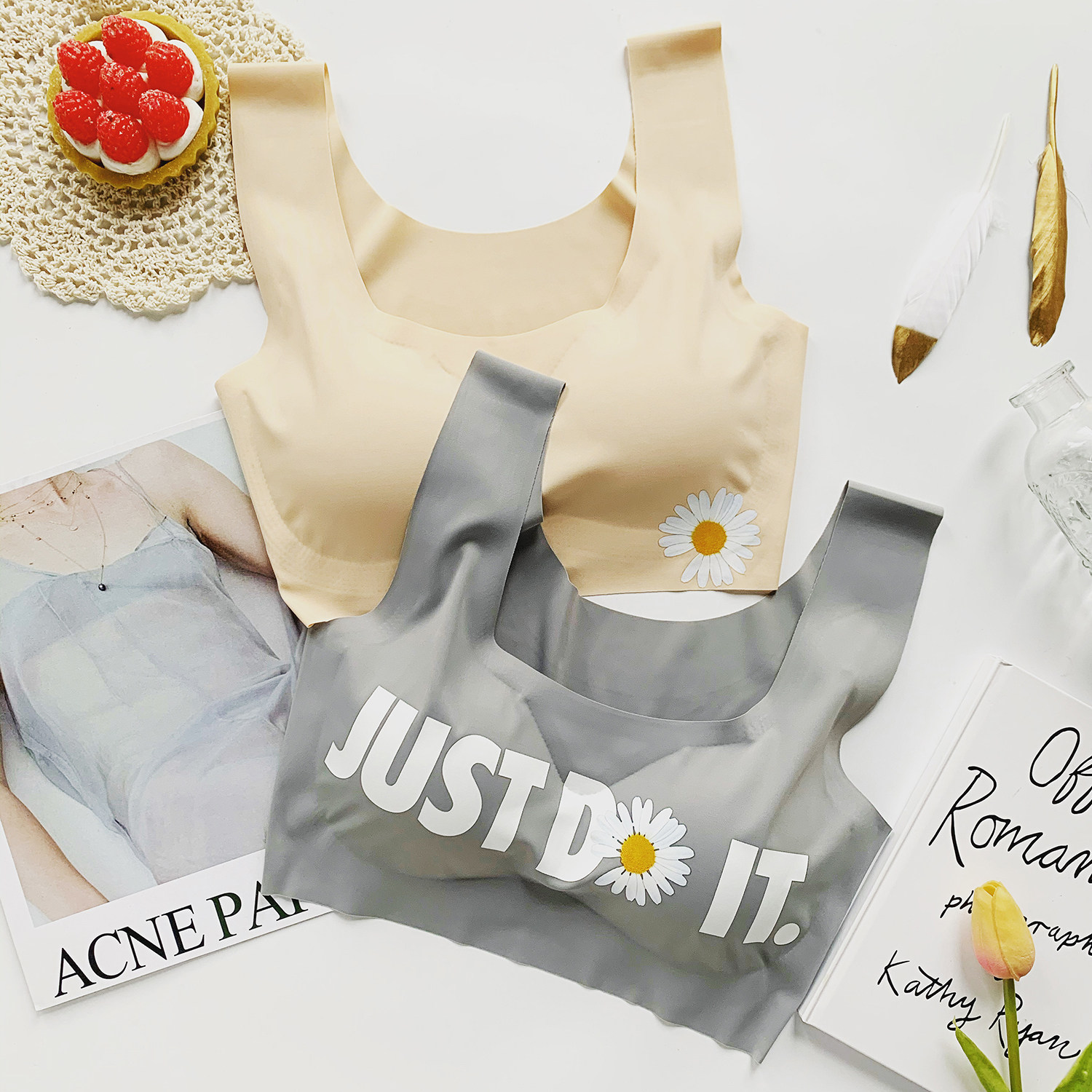 Sports lingerie women No steel ring Poly Ice Silk No marks Vest Style Bra Summer Thin adjusted Large size Sizes Underwear