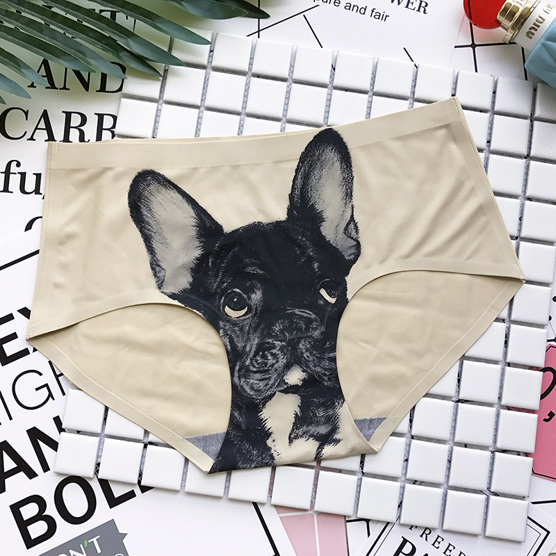 (single piece of fine clothing) cute fart bucket printed sexy Tiass mid-waist teenage girl a piece of ice-wire-free underwear