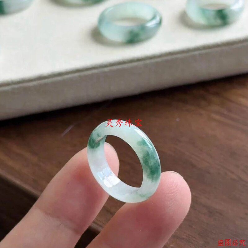 Myanmar Jade Ice Flower Ring for Men and Women