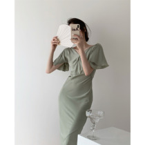  ICTS a sea of people do not live up to the encounter elegant fluttering butterfly sleeves shimmer oblique cut slim-fit dress