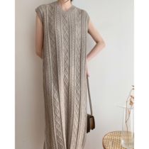 ICTS incomplete smoked autumn stacked holy milk coffee fashionable retro style heavy industry twisted waistcoat knitted skirt